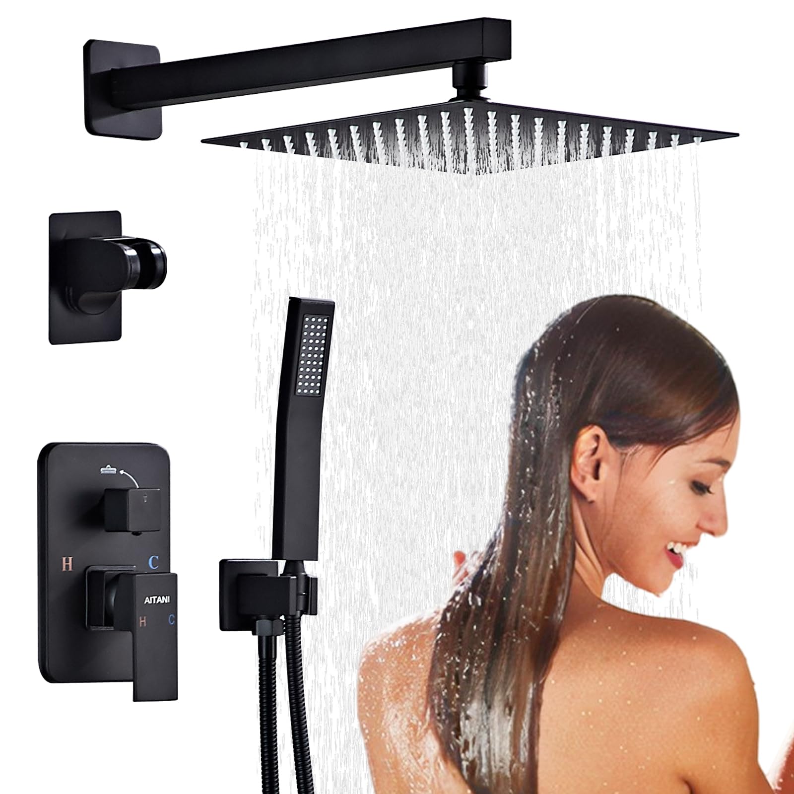 Shower System Black -10 Inch High Pressure Rain Shower Heads with